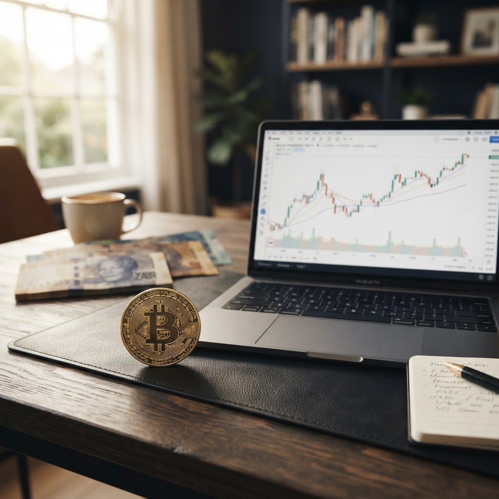 Bitcoin and a financial chart for South African traders
