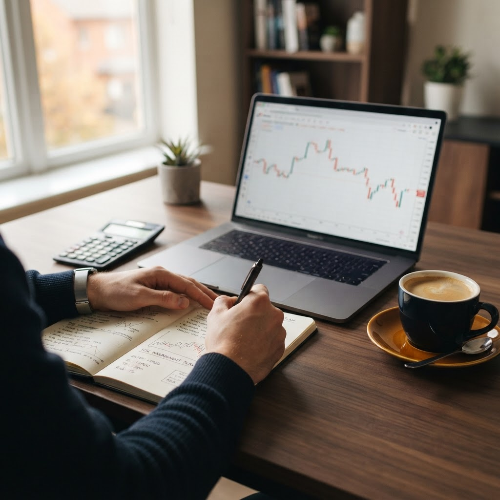 A trader preparing a careful forex risk management plan