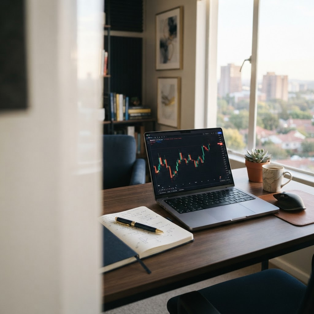 A modern forex trading workspace with market charts